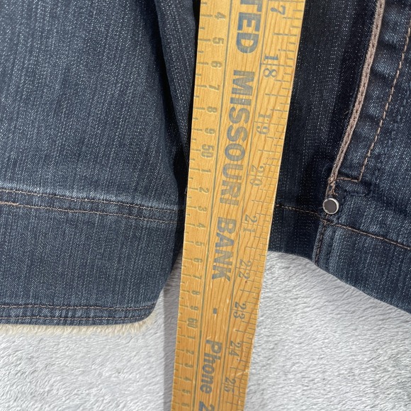 FDJ Sherpa Collar Denim Jacket Women Western Preppy Work Pockets Blue Zip Size M - Picture 7 of 10